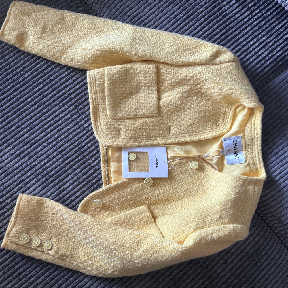CHANEL Light Yellow Tweed Jacket